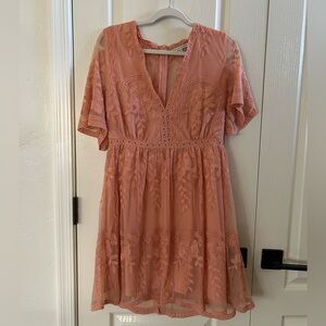 Fun and Flirty Peach Lace Dress